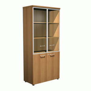 Шкаф для документов со стеклянными прозрачными дверями в рамке (90x46x197) "Патриот" полузакрытый